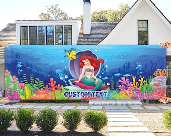 Custom Disney The little mermaid Ariel Birthday Banner, Princess Birthday Backdrop Decoration, Ariel Birthday Party, Princess Party Decor