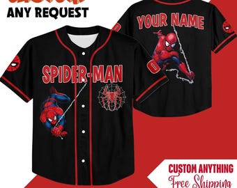 Custom Spider-Man Baseball Jersey, Kids Youth Adult Superhero Shirt, Personalized Name Number Spiderman Birthday Boy Shirt, Spider Web Shirt