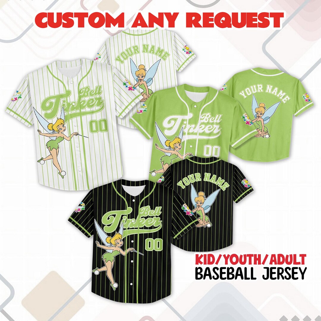 Personalized Tinker Bell Collection Baseball Jersey, Custom Disney ...
