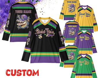 Personalized Mardi Gras Hockey Jersey, Custom Name Mardi Gras Hockey Jersey, Hockey Jersey Uniform For Hockey Fan, Beads Festival Mardi Gras