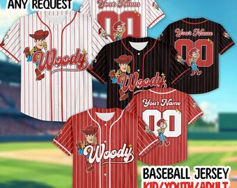 Camiseta de béisbol personalizada de Woody de Toy Story de Disney, equipo de béisbol personalizado de Woody, Buzz Lightyear, Lilypad, Woody, Buzz Lightyear y Jessie de Toy Story
