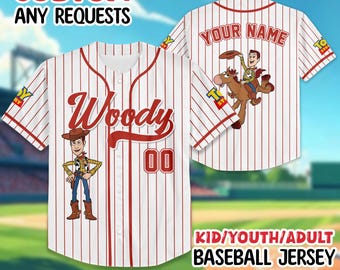 Custom Disney Toy Story Woody Baseball, Custom Kid Youth Adult Disney Jersey Vintage Baseball Jersey Disneyworld Trip, Gift for Disney Fans