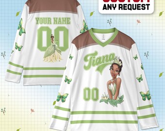 Personalized Tiana Hockey Jersey, Custom Princess and the Frog Shirt, Green Hockey Outfit, Disney Princess Sports Gift
