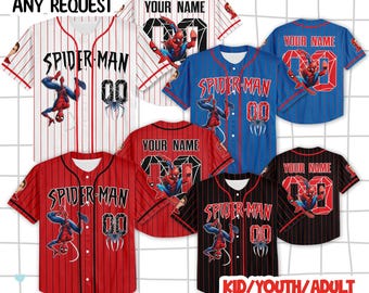 Personalized Disney Amazing Spider Man Vintage Classic Black No Striped, Marvel Superhero Kids Youth Adult Disney Baseball Jersey Birthday