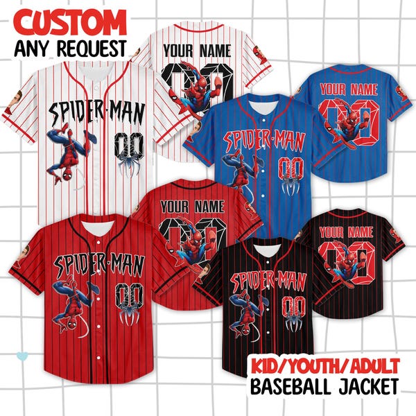 Camiseta de béisbol Disney Amazing Spider-Man clásica vintage negra sin rayas, personalizada, para niños, jóvenes y adultos de Marvel Superhero Disney, para cumpleaños.
