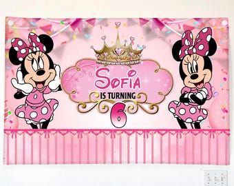 Custom WDW Minnie Mouse Birthday Backdrop, WDW Minnie Birthday Party Banner, Birthday Girl Minnie Decor Wall, WDW Pinky Girls Trip Banner