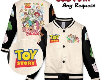 Toy Story Big Face On Sleeves Kids Youth Baseball Jacket,Woody Jacket, Buzz Lightyear Jacket Disneyland Adult Unisex Varsity Baseball Jacket