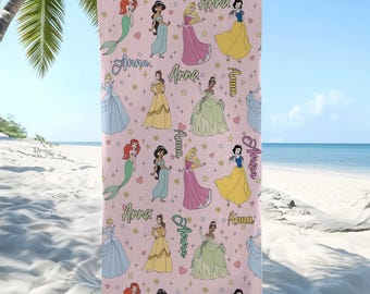Personalized Princess Beach Towel, Characters Towel, Magic World Summer Vacation Gift, Princess Beach Towel, Princess Cruise Beach Towel