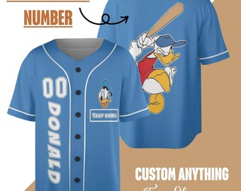 Custom Disney Donald Duck Baseball Custom Kid Youth Adult Disney Jersey Donald Jersey, Walt Disney Baseball Jersey Gift for Disneyland Fans
