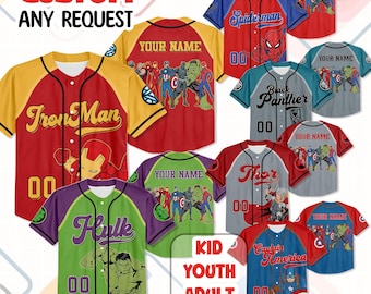 Personalized Disney Marvel Avengers Baseball Jersey, Superhero Squad Spiderman Birthday Boy Jersey, Birthday Girl, Marvel Family Matching