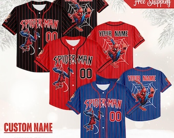 Personalized Disney Amazing Spider Man Vintage Classic Black No Striped, Marvel Superhero Kids Youth Adult Disney Baseball Jersey Birthday