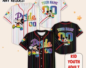Custom Mickey Disney Rainbow Pride LGBTQ Baseball Jersey, Custom Name Disney Game Day Kid Adult Jersey Gift For Baseball Fan Disney Matching