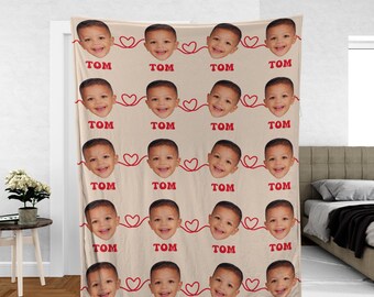 Personalized Photo Blanket, Custom Family Faces Throw, Mother's Day Gift, Custom Couples Blankets with Picture Grandma Mama Mrs Mr Blanket