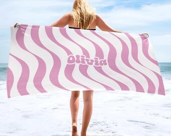 Custom Simple Striped Beach Towel,Pool Towel for Family,Summer Vacation Gift,Beach Lover's Gifts,Bachelorette/Birthday Party Gift