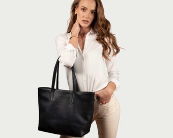 Genuine Leather Tote Bag: Emily Bovine Leather with Gold Zipper