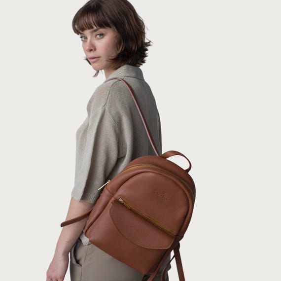 Stylish Emma Leather Backpack for Women Handcrafted Multi pocket Adjustable Strap Casual Bag Elegant Everyday Travel Backpack Etsy