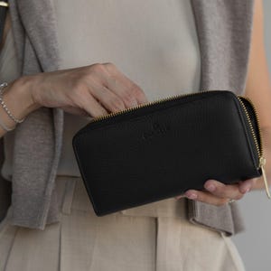 Cartera de cuero larga personalizada Ivy: cartera para hombre grabada, piel bovina de alta calidad, herrajes dorados, regalo perfecto para él / Cartera de lujo