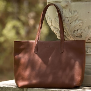 Genuine Leather Tote: Emily Bovine Bag with Gold Zipper