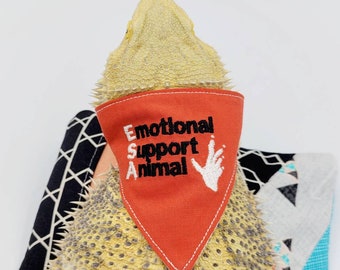 Emotional Support Animal - ESA - Red Embroidered Bandanna For Bearded Dragon's