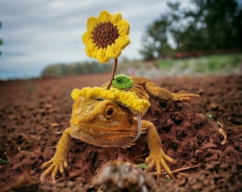 Crochet Sunflower Hat for Bearded Dragons and Small Pets!