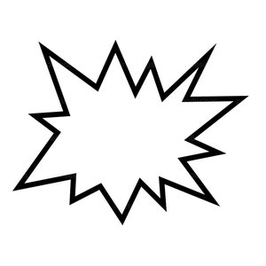 Op de afbeelding: Een zwart-witte stervorm met een gekartelde omtrek.