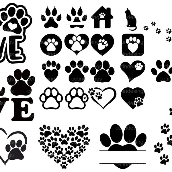 Paw SVG, Dog Paw Prints Svg, Cat Paw Prints Svg, Pet Paw svg, Animal paw svg, Silhouette or Cricut, PAW Print SVG Cut Files