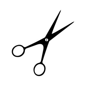 May include: Black metal scissors with a single screw in the center of the blades.