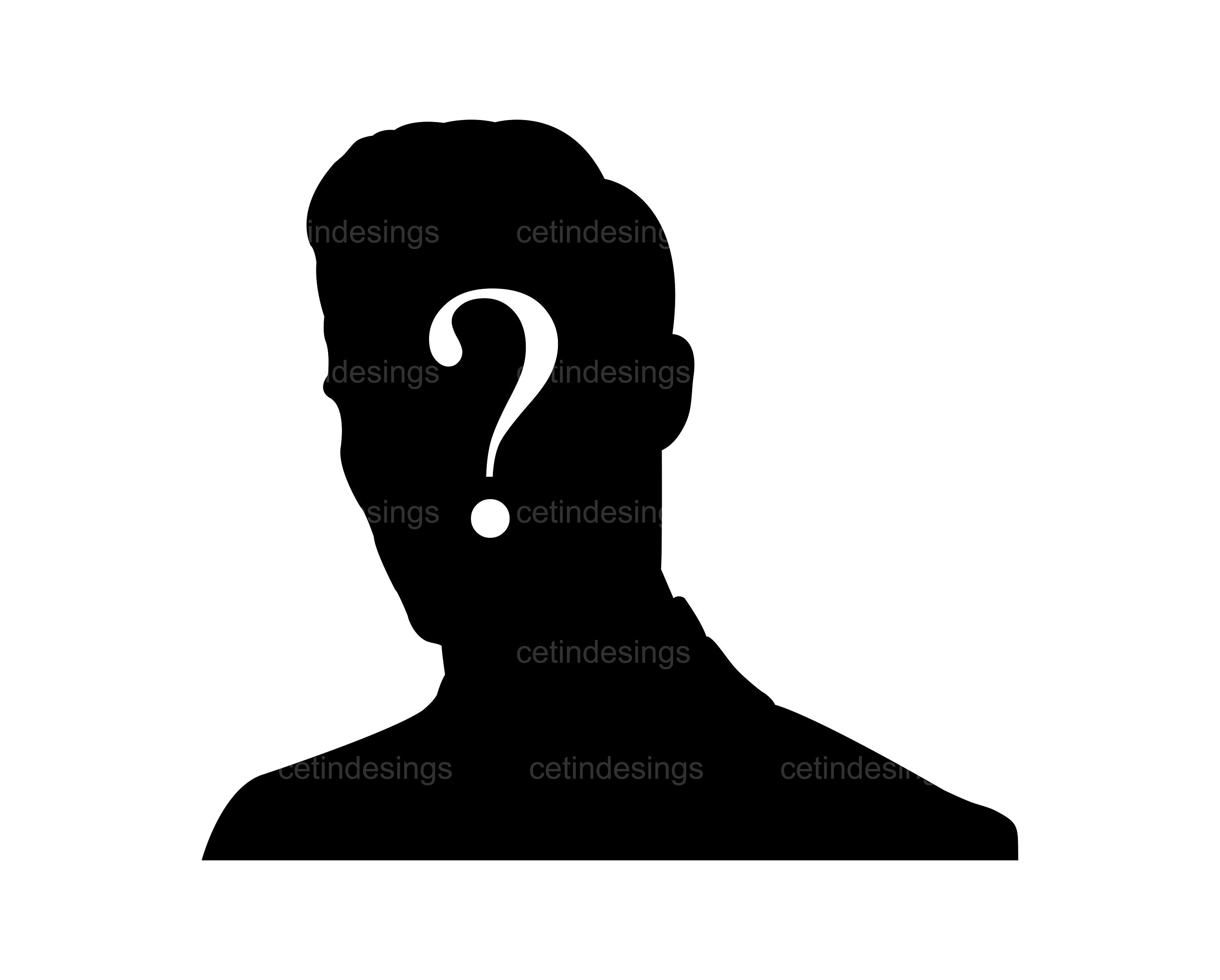 Male Silhouette Profile Picture With Question Mark on the Head | Etsy