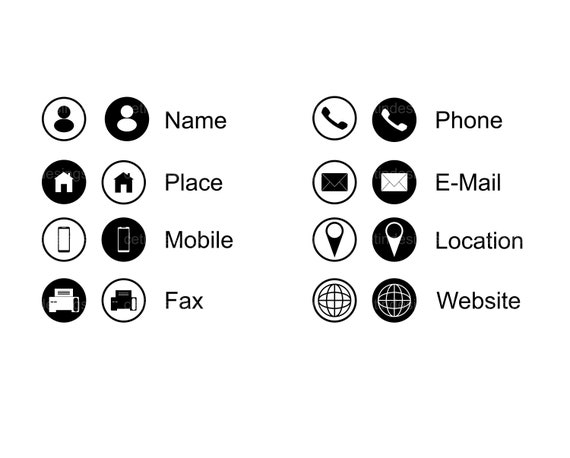 Business Card Icons Vector Esp Name, Place, Mobile, Phone, E-mail, Location  and website icons Svg - Esp - Png