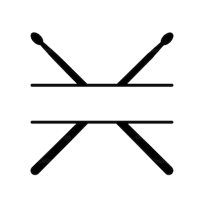 May include: Black and white silhouette of two crossed drumsticks with a blank space in the middle for text.
