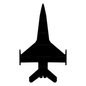 以下が含まれることがあります： 上から見た、黒いジェット戦闘機のシルエット。デザインには、尖ったノーズ、翼、尾部が含まれています。「cetindesings」というテキストが画像全体に繰り返されています。
