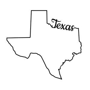 Esquema del mapa de Texas con texto Svg / Archivo de corte de Texas / Mapa de contorno de Texas Png