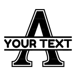 May include: Black and white graphic of the letter A with a thick outline. The letter is split in half horizontally with the text "YOUR TEXT" in the middle.