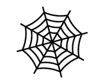May include: A black spider web illustration against a white background. The web is a radial design with a central point and radiating lines, typical of Halloween or spooky themes.
