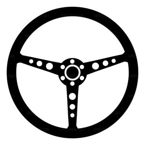 May include: Black steering wheel with a circular center and three spokes. The spokes have small circular holes along their length.