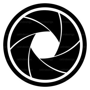 Pode incluir: Ilustração em preto e branco de uma abertura de lente de câmera.