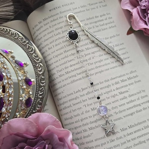 Silver Metal Feather Bookmark with Beads and Silver Star - Bookish Gifts