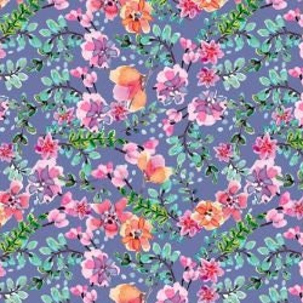 From the David Textile Collection of "Beautiful Ride" Blue Flowers 1st Quality 100% Cotton Fabric for sewing, crafting, and quilting