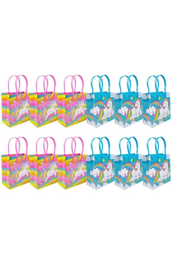 Tiny Mills Unicorn Party Favor Bags Treat Bags With Handles, Unicorn  Rainbow Pink Blue Candy Bags Goodie Bags for Birthday Party, Party 