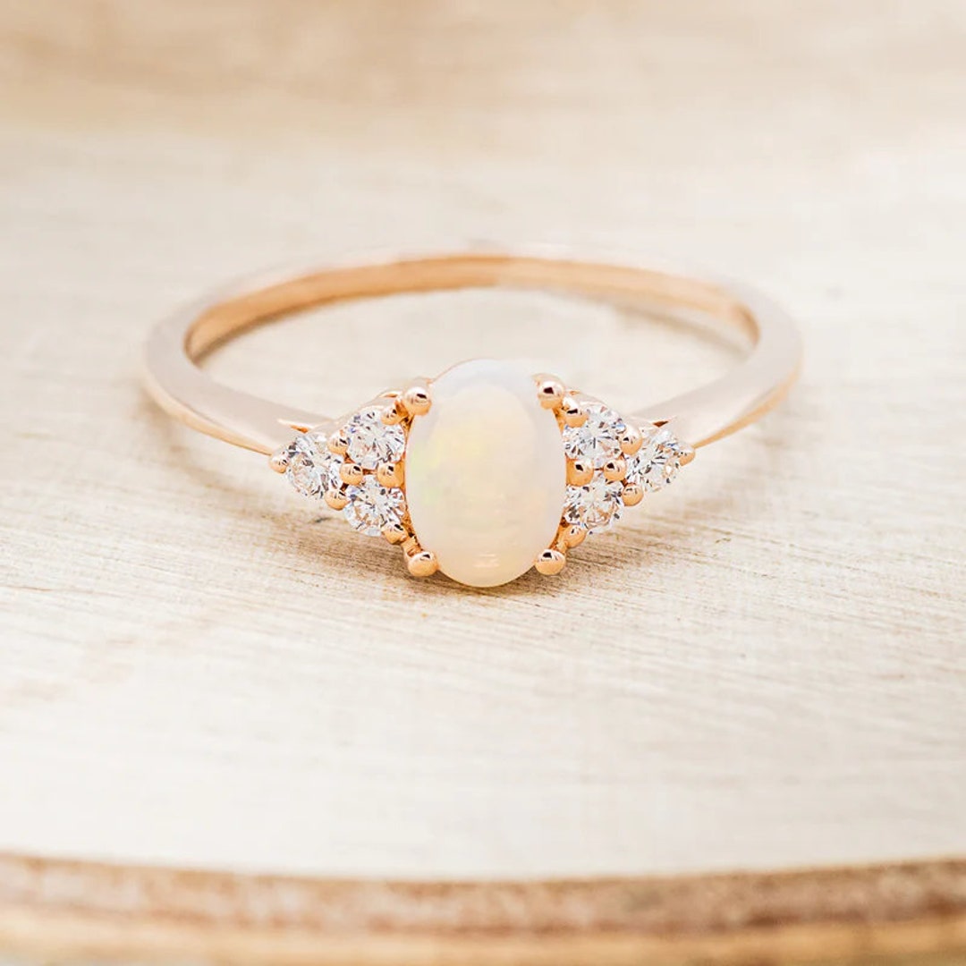 Designer White Opal Engagement & Wedding Ring With Moissanite - Etsy