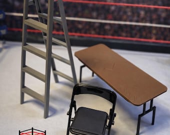 Wrestling Accessories TLC Set Table, Ladder, Chair Set for WWE Figures PLA