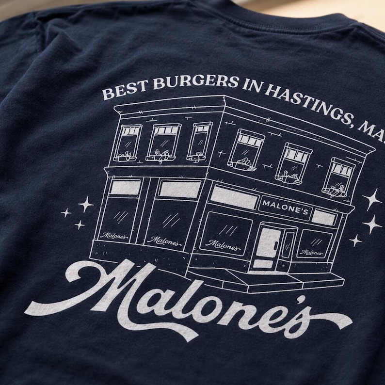 Malone's Bar Off Campus Two-sided Shirt, Briar U Hockey Romance Tee, Best Burgers Hastings MA, Bookish Gift image 3