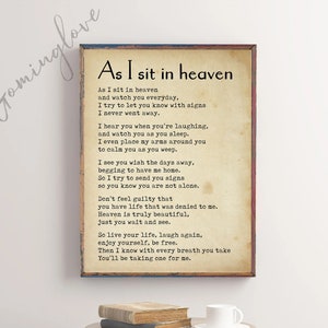 As I Sit In Heaven Printable Poem, In Loving Memory Wall Art, Words of Sympathy, Memorial Quotes Art, Gift for loss, Digital Download