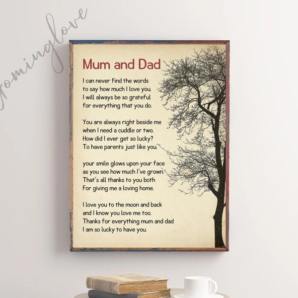 Mum and Dad Poem Print, Gift Mum and Dad, Gift for Parents, Thank you Mum and Dad, Christmas Gift for Parents From Child, Digital Download