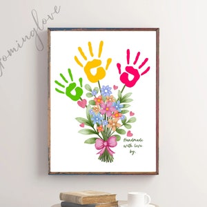 Mothers day Art Print, Handprint floral bouquet, Moms Garden Handprint Flower, Meaningful Gift for Her, Kid DIY Craft Gift, Digital Download