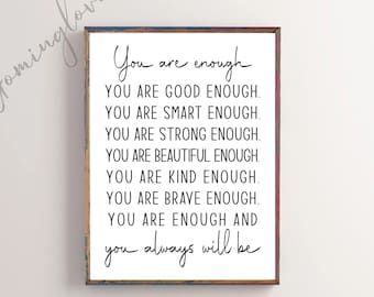 You Are Enough Printable, Inspiration Sayings, Minimalist Quotes Prints, Motivational Posters, Inspirational Quotes Art, Digital Download