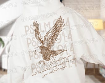 Under His Wings Retro Christian Eagle PNG: Bible Verse T-shirt Design (Digital Download)