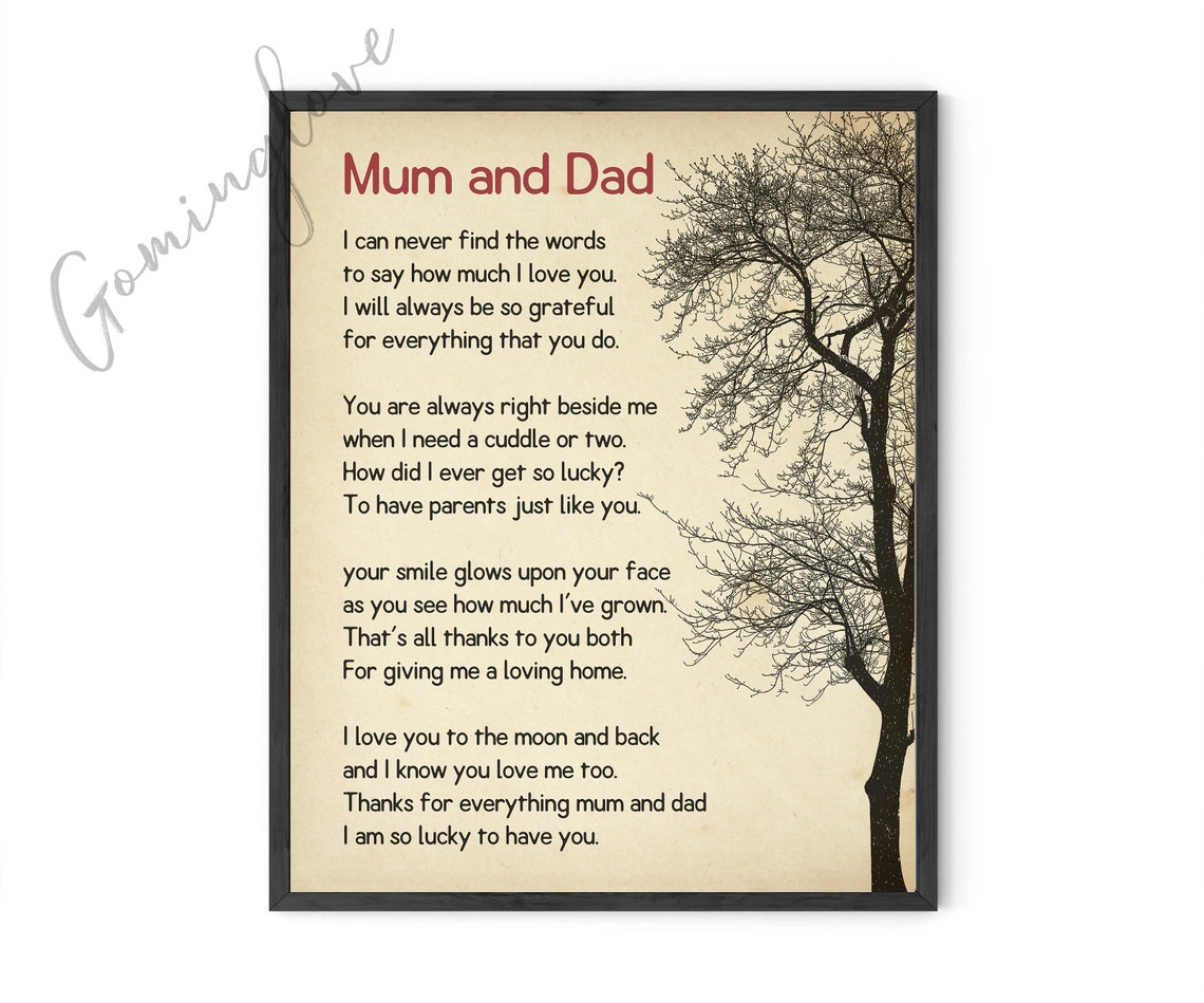 Mum and Dad Poem Print, Gift Mum and Dad, Gift for Parents, Thank You ...