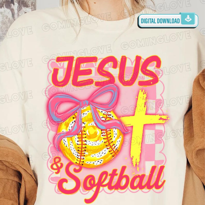 Jesus and Softball PNG, Coquette Bow Game Day Design, Girly Christian ...