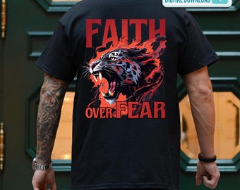 Faith Over Fear PNG, Retro Christian Men Tshirt, Lion in Bible Design (Digital Download)